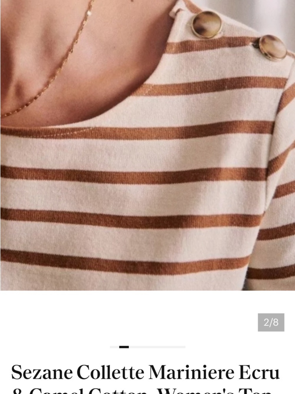 Sézane Striped Button-Shoulder Boatneck Top - ecru and camel - Picture 4 of 5